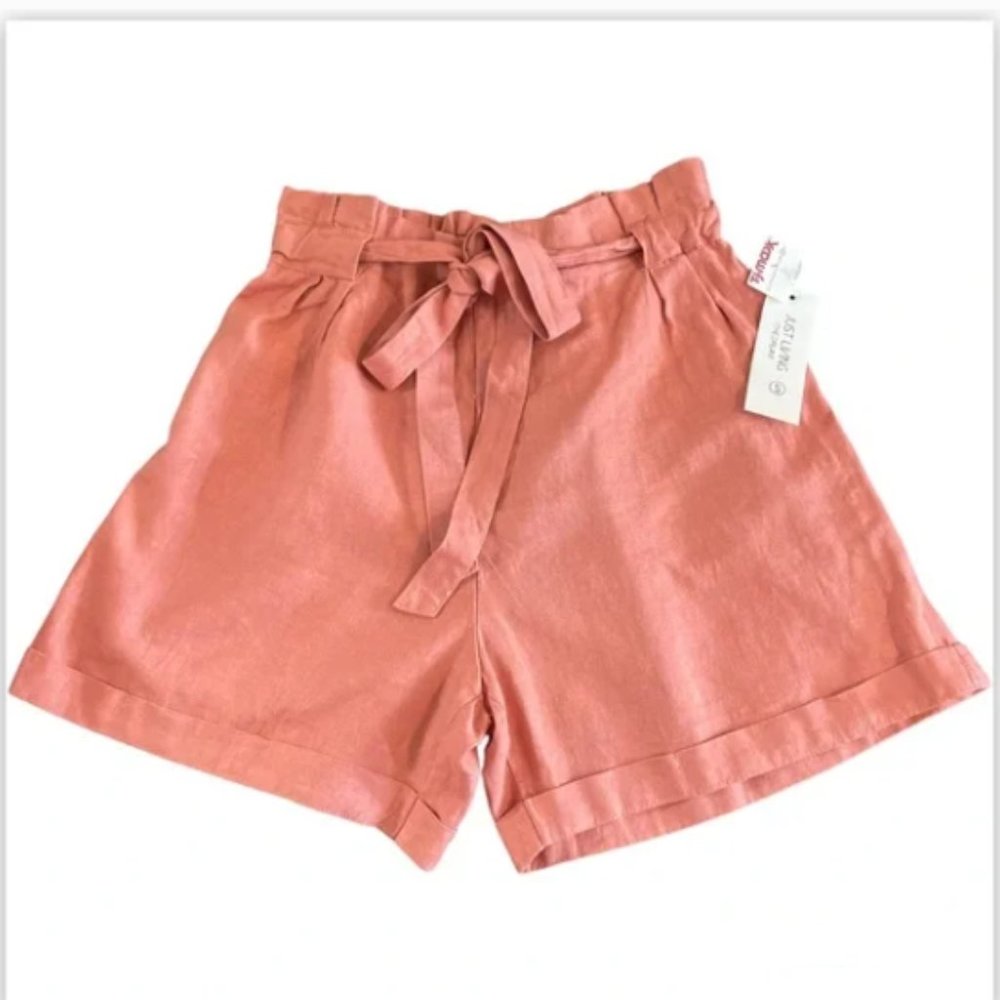 Just Living | Rose/Peach Linen Paper Bag Waist Shorts | Size M